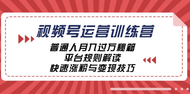 视频号运营训练营：普通人月入过万秘籍，平台规则解读，快速涨粉与变现-致富学堂