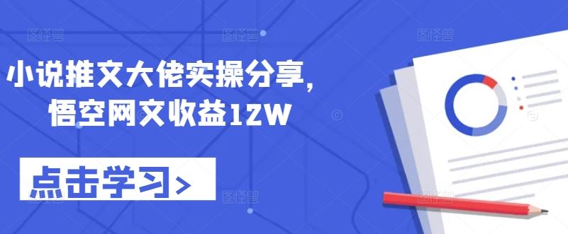 小说推文大佬实操分享，悟空网文收益12W-致富学堂