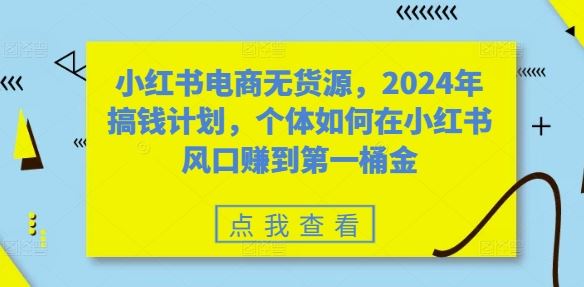 小红书电商无货源，2024年搞钱计划，个体如何在小红书风口赚到第一桶金-致富学堂