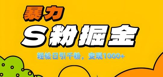 单人单机日引千粉，变现1k+，S粉流量掘金计划攻略【揭秘】-致富学堂