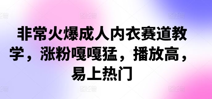 非常火爆成人内衣赛道教学，​涨粉嘎嘎猛，播放高，易上热门-致富学堂