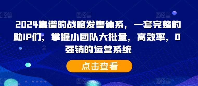 2024靠谱的战略发售体系，一套完整的助IP们，掌握小团队大批量，高效率，0 强销的运营系统-致富学堂