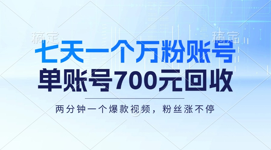 （13062期）七天一个万粉账号，新手小白秒上手，单账号回收700元，轻松月入三万＋-致富学堂