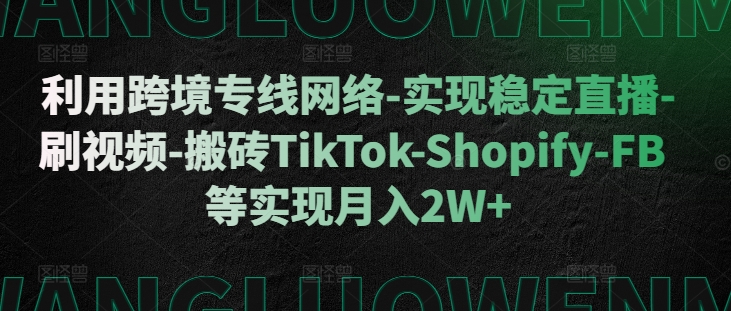 利用跨境专线网络-实现稳定直播-刷视频-搬砖TikTok-Shopify-FB等实现月入2W+【揭秘】-致富学堂