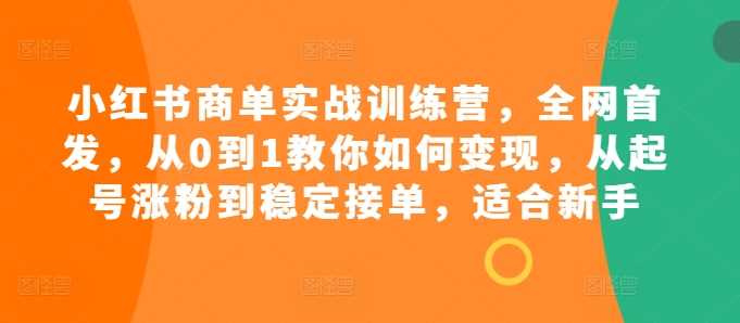小红书商单实战训练营，全网首发，从0到1教你如何变现，从起号涨粉到稳定接单，适合新手-致富学堂