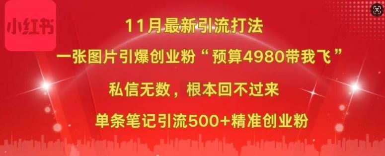 小红书11月最新图片打粉，一张图片引爆创业粉，“预算4980带我飞”，单条引流500+精准创业粉-致富学堂
