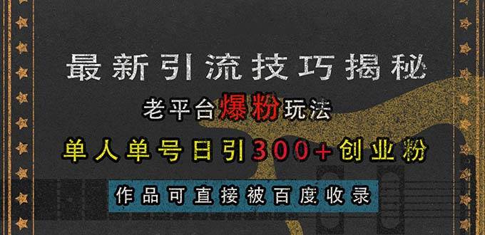 （13445期）最新引流技巧揭秘，老平台爆粉玩法，单人单号日引300+创业粉，作品可直…-致富学堂