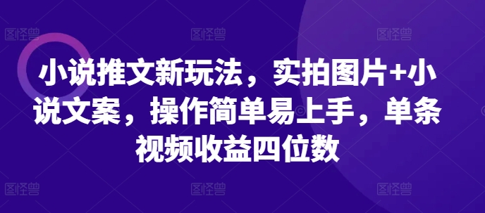 小说推文新玩法，实拍图片+小说文案，操作简单易上手，单条视频收益四位数-致富学堂