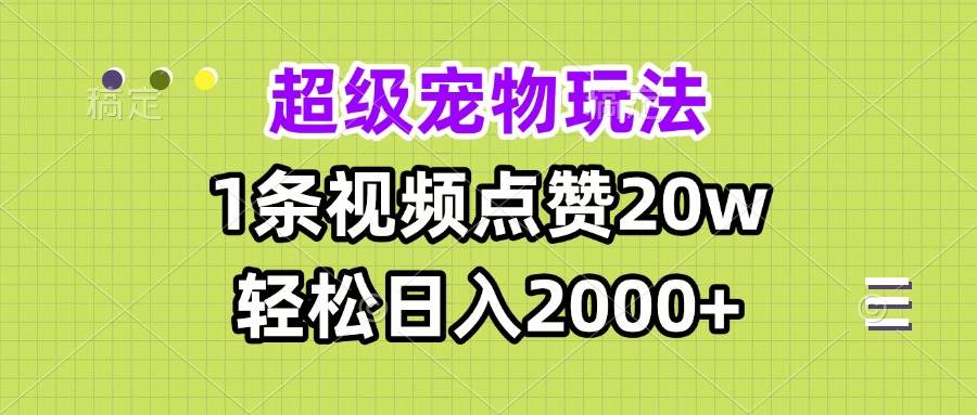 （13578期）超级宠物视频玩法，1条视频点赞20w，轻松日入2000+-致富学堂