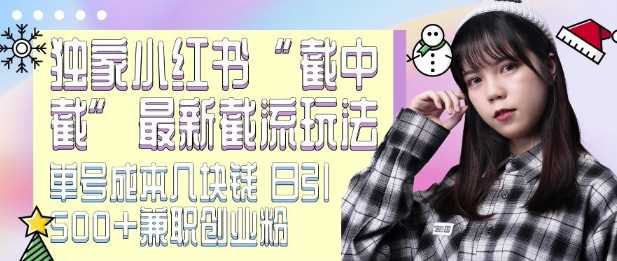 最新小红书截流玩法 独家截中截 单号成本几块钱 日引500+CY粉JZ粉-致富学堂