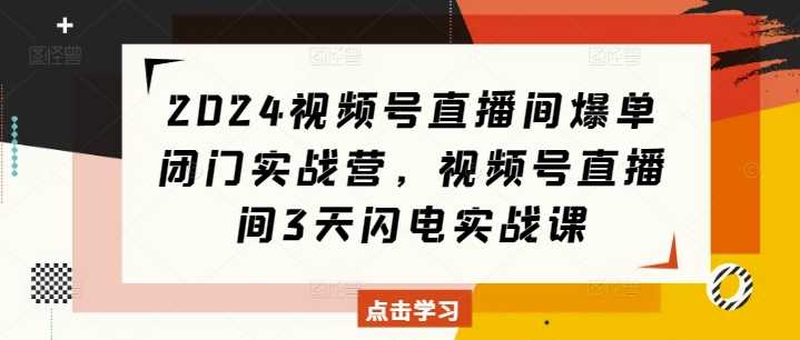 2024视频号直播间爆单闭门实战营，视频号直播间3天闪电实战课-致富学堂