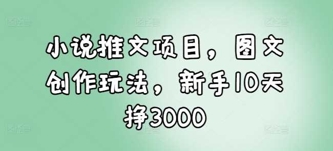 小说推文项目，图文创作玩法，新手10天挣3000-致富学堂