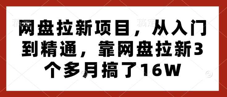 网盘拉新项目，从入门到精通，靠网盘拉新3个多月搞了16W-致富学堂