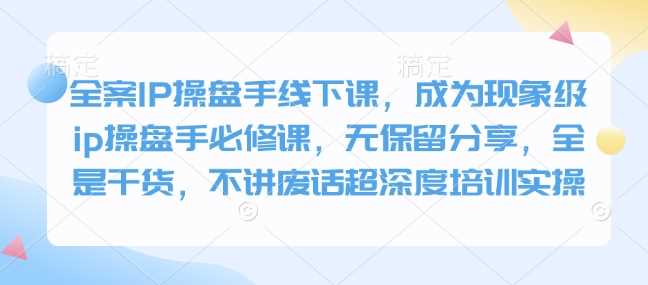 全案IP操盘手线下课，成为现象级ip操盘手必修课，无保留分享，全是干货，不讲废话超深度培训实操-致富学堂