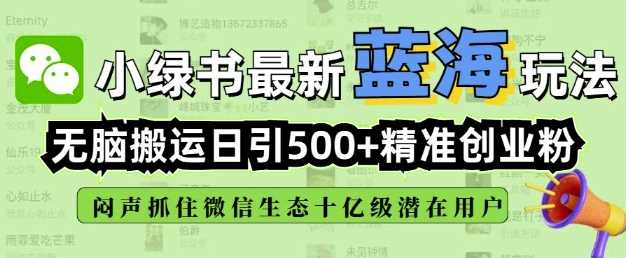 小绿书无脑搬运引流，全自动日引500精准创业粉，微信生态内又一个闷声发财的机会-致富学堂