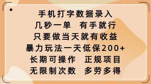 手机打字数据录入，几秒一单，有手就行，只要做当天就有收益，暴力玩法一天低保2张-致富学堂