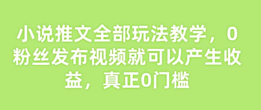 小说推文全部玩法教学，0粉丝发布视频就可以产生收益，真正0门槛-致富学堂