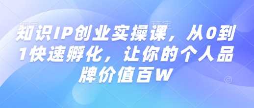 知识IP创业实操课，从0到1快速孵化，让你的个人品牌价值百W-致富学堂
