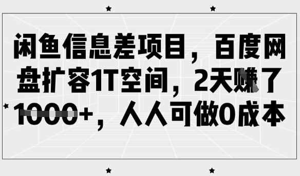 闲鱼信息差项目，百度网盘扩容1T空间，2天收益1k+，人人可做0成本-致富学堂