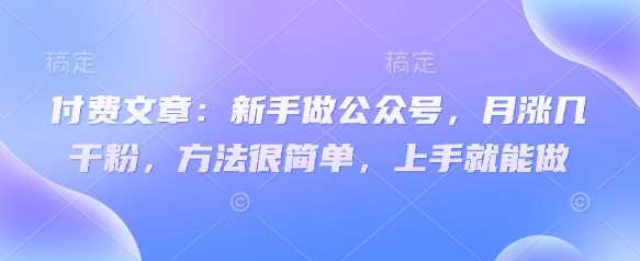 付费文章：新手做公众号，月涨几干粉，方法很简单，上手就能做-致富学堂