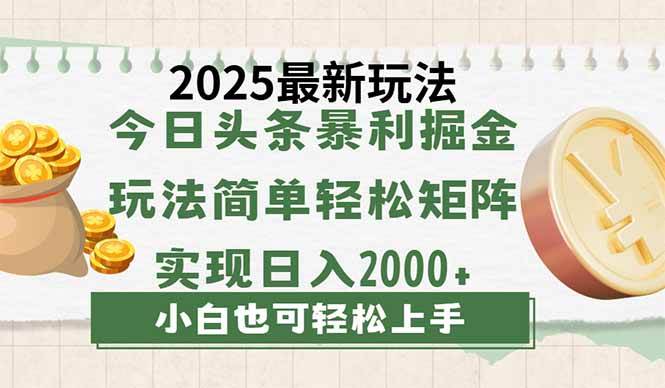 （14120期）今日头条2025最新玩法，思路简单，复制粘贴，轻松实现矩阵日入2000+-致富学堂