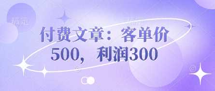 付费文章：客单价500，利润300-致富学堂