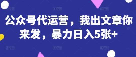 公众号代运营，我出文章你来发，暴力日入5张+【揭秘】-致富学堂