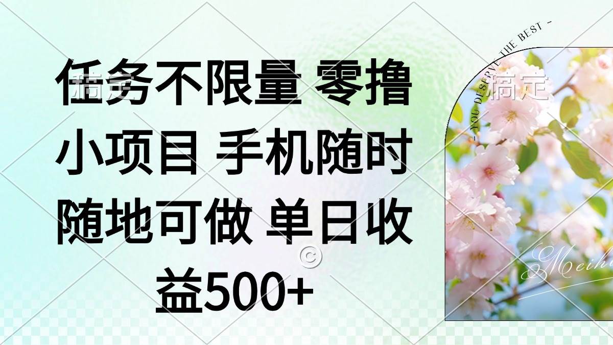 （14391期）零撸小项目 手机随时可做 任务不限量 单日收益500＋-致富学堂