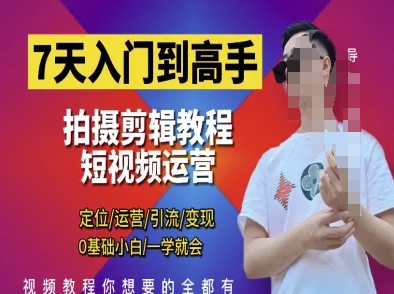 7天入门到高手，短视频剪辑运营高手课，定位 运营 引|流 变现，0基础小白一学就会-致富学堂