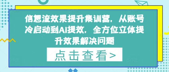 信息流效果提升集训营，从账号冷启动到AI提效，全方位立体提升效果解决问题-致富学堂