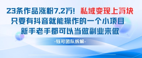 抖音私域项目23条作品涨粉7.2W，私域变现1W-致富学堂