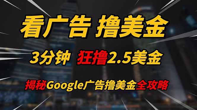 （14701期）看广告，撸美金！！3分钟赚2.5美金！！日入200美金不是梦！揭秘Google…-致富学堂