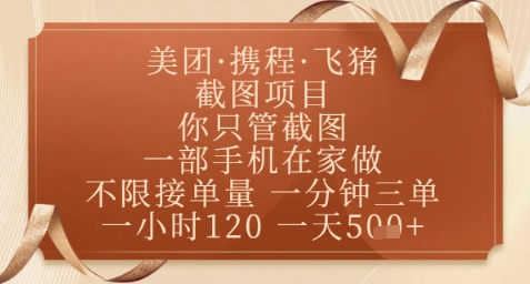 飞猪美团截图项目，你只管截图，一部手机在家做，正规平台无套路，一天5张+【揭秘】-致富学堂