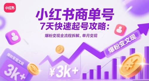 小红书商单号7天快速起号攻略：爆粉变现全流程拆解，单月变现3k+-致富学堂