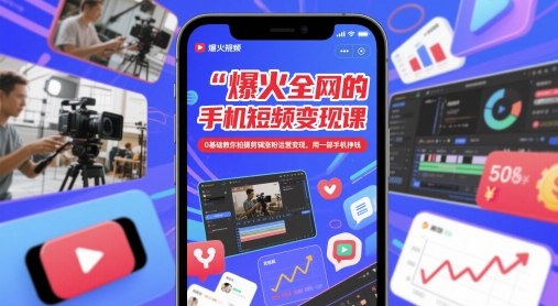 爆火全网的手机短视频变现课，0基础教你拍摄剪辑涨粉运营变现，用一部手机挣钱-致富学堂