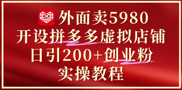 外面卖5980开设拼多多虚拟店铺：单日引流200+创业付费粉实战教程-致富学堂