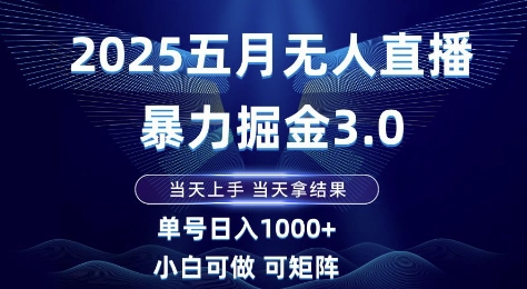 2025五月无人直播暴力掘金3.0，当天上手，当天拿结果，单号日入1k+小白可做可矩阵【揭秘】-致富学堂
