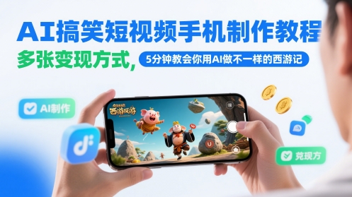 AI搞笑短视频手机制作教程，多张变现方式，5分钟教会你用AI做不一样的西游记-致富学堂