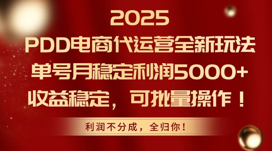 （14839期）2025PDD电商代运营全新玩法，单号月稳定利润5000+，收益稳定，可批量操作-致富学堂