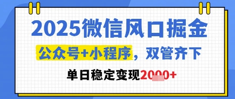 2025微信风口掘金，公众号+小程序双管齐下，单日稳定变现1k+【揭秘】-致富学堂