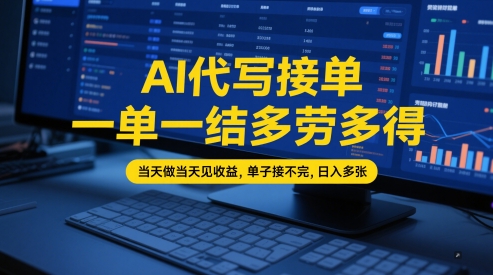 AI代写接单，一单一结多劳多得，当天做当天见收益，单子接不完，日入多张【全网最全实操课程】-致富学堂
