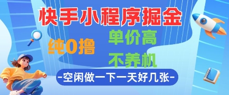 快手小程序掘金，纯0撸，单价高不养机 利用空闲时间做一做，一天好几张【揭秘】-致富学堂