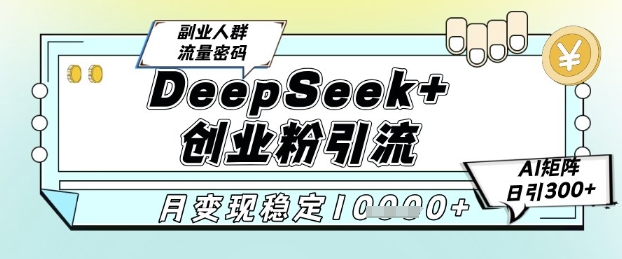 DeepSeek+创业粉精准引流，全新分享课4.0玩法，AI矩阵日引300+，多种变现方式，稳定月入1W-致富学堂