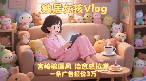 单个账号涨粉71W！用AI制作独居女孩Vlog，宫崎骏画风，治愈感拉满，一条广告报价3W-致富学堂