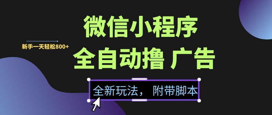 （15134期）微信小程序挂机撸广告，全新玩法，新手一天轻松800+【附带脚本】-致富学堂