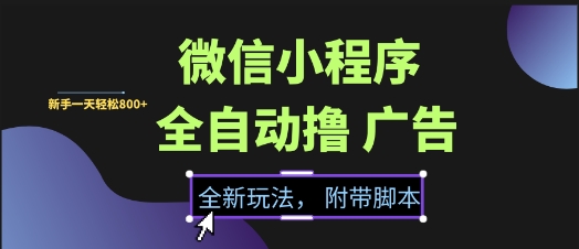 微信小程序全自动撸广告项目，彻底解决没流量的问题，新手一天8张+【揭秘】-致富学堂