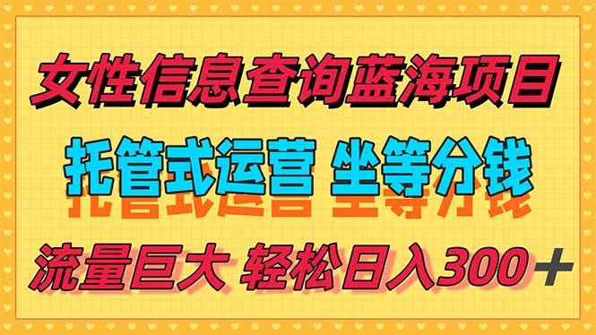 （15216期）稳定日入300＋，小众信息查询蓝海项目，全程懒人式托管，解放你的时间-致富学堂