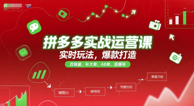 拼多多实战运营课，实时玩法，爆款打造，改销量，补大单，AB单，直播等（更新2025月）-致富学堂