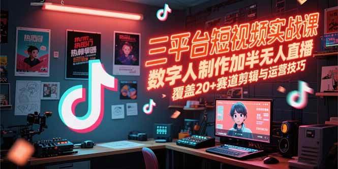 （15265期）三平台短视频实战课，数字人制作加半无人直播，覆盖20+赛道剪辑与运营技巧-致富学堂