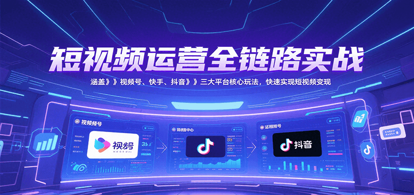 短视频运营全链路实战，涵盖视频号、快手、抖音三大平台核心玩法，快速实现变现！-致富学堂